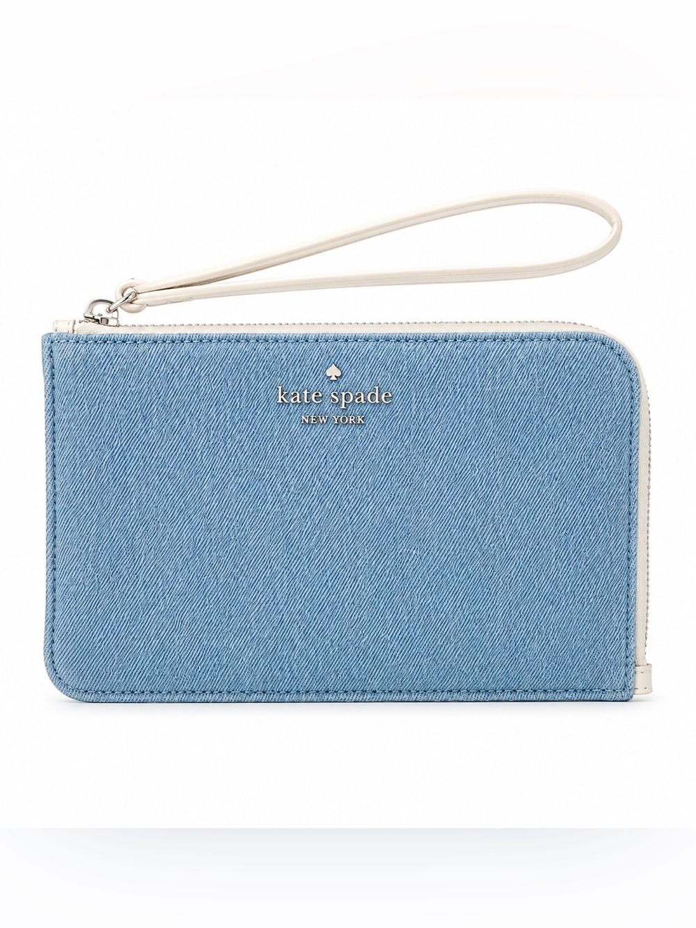 NWT Kate Spade Lucy Denim Zip Wristlet with Cream Leather Trim - Picture 2 of 6